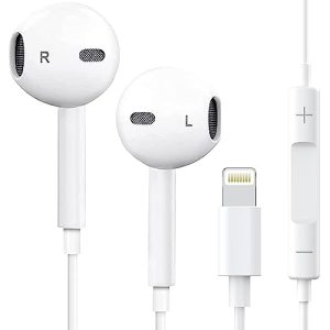 Apple Earbuds Headphones with Lightning Connector [Apple MFi Certified] Built-in Microphone & Volume Control, Noise Isolating Wired Earphones for iPhone 14/13/12/11/XR/XS/X/8/7/SE, Support All iOS